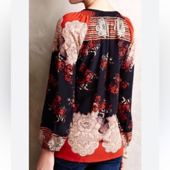 Meadow Rue Anthropologie 100% Silk Neck Tassels Peasant Top Blouse Size M - Picture 2 of 13